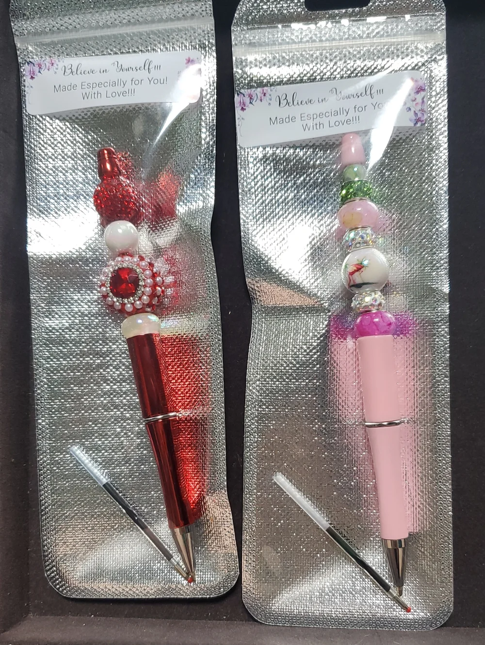 Beaded Decorative Ballpoint Pen - Red and Pink  REASONABLE OFFER ACCEPTED